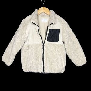 Zara‎ Kids Sherpa Full Zip Jacket Coat Size 4-5 Years XS Cream Pocket Youth Boys